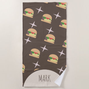 Groovy Burger Chocolate Name  Beach Towel