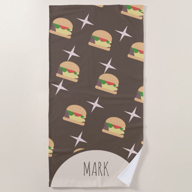 Groovy Burger Chocolate Name  Beach Towel (Front)