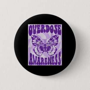 Groovy Butterfly Overdose Awareness Purple Ribbon 6 Cm Round Badge
