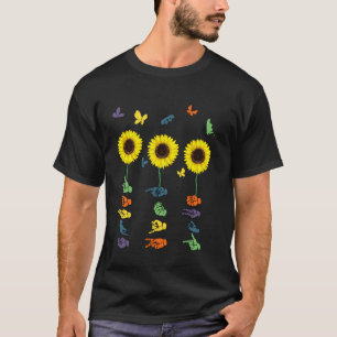 Groovy Butterfly Sunflower ASL American Sign Langu T-Shirt