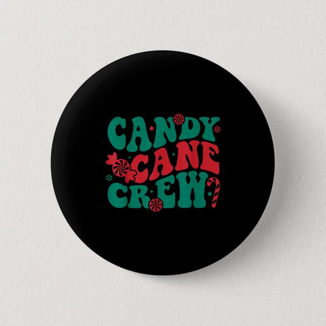 Groovy Candy Cane Crew Matching Family Group Squad 6 Cm Round Badge (Front)
