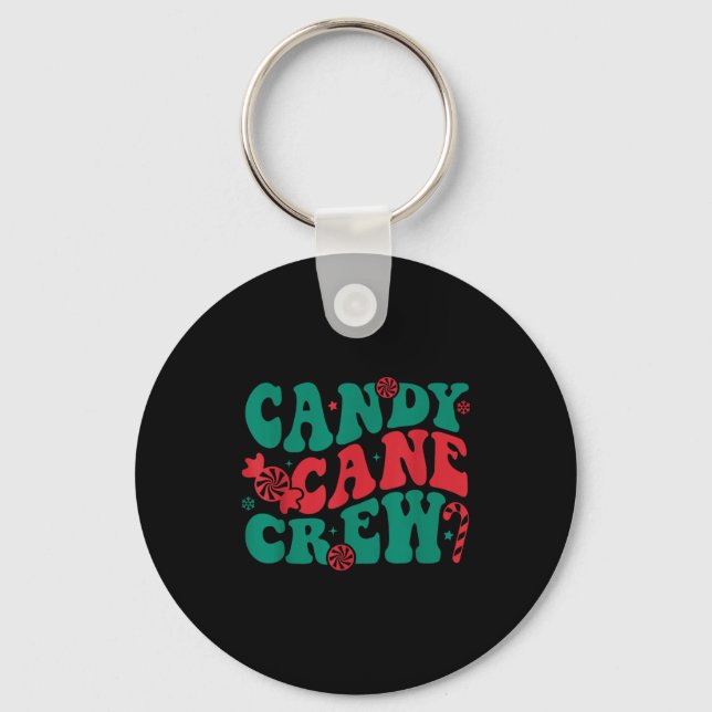 Groovy Candy Cane Crew Matching Family Group Squad Key Ring (Front)