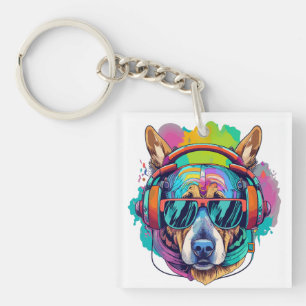 Groovy Canine Vibes : Cool Dog with Headphones Key Ring