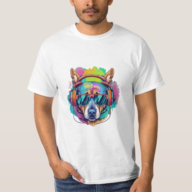 Groovy Canine Vibes : Cool Dog with Headphones T-Shirt (Front)