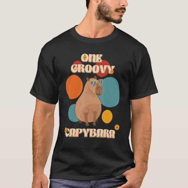 Groovy Capybara In Glasses 70th Style Capy Pet Rod T-Shirt (Front)