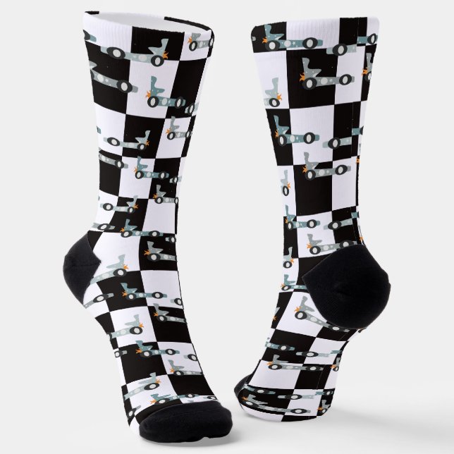 Groovy Car Racing Retro Race Pattern Socks (Angled)