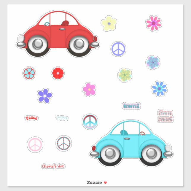 Groovy Cars Peace Love and Flowers (Sheet)