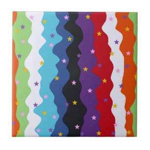 Groovy Celestial Stripe Bold Colorful Abstract  Tile