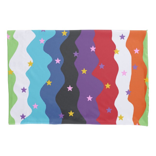 Groovy Celestial Stripe Bold Colourful Abstract Pillowcase (Front)