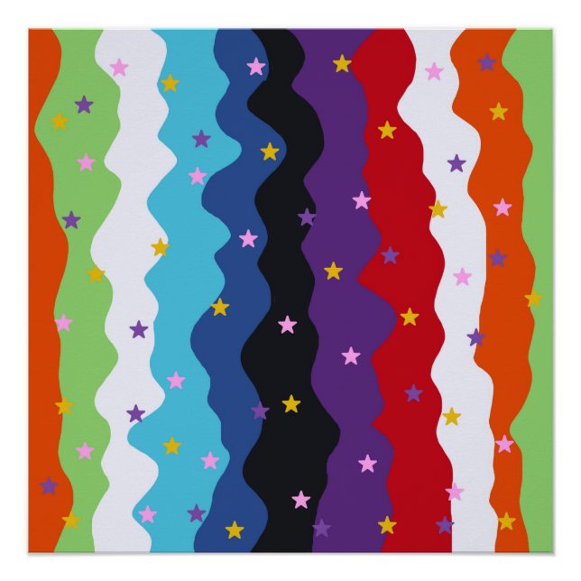 Groovy Celestial Stripe Bold Colourful Abstract Poster (Front)
