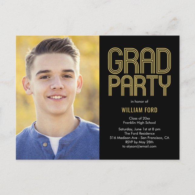 Groovy Charm Graduation Party Invitation Postcard (Front)
