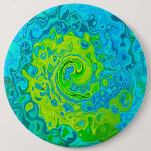 Groovy Chartreuse and Aquamarine Liquid Swirl 6 Cm Round Badge