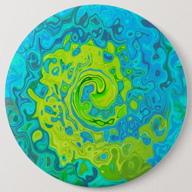 Groovy Chartreuse and Aquamarine Liquid Swirl 6 Cm Round Badge (Front)