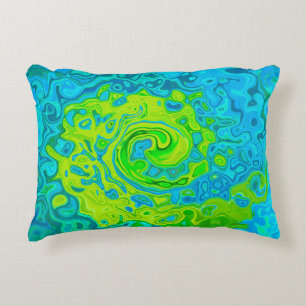 Groovy Chartreuse and Aquamarine Liquid Swirl Decorative Cushion