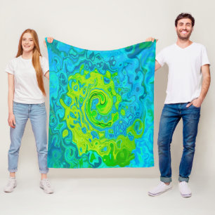 Groovy Chartreuse and Aquamarine Liquid Swirl Fleece Blanket