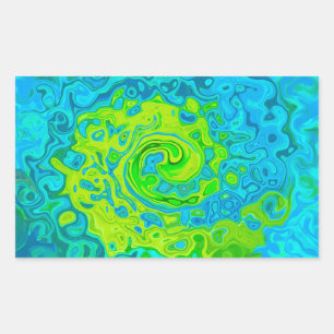 Groovy Chartreuse and Aquamarine Liquid Swirl Rectangular Sticker