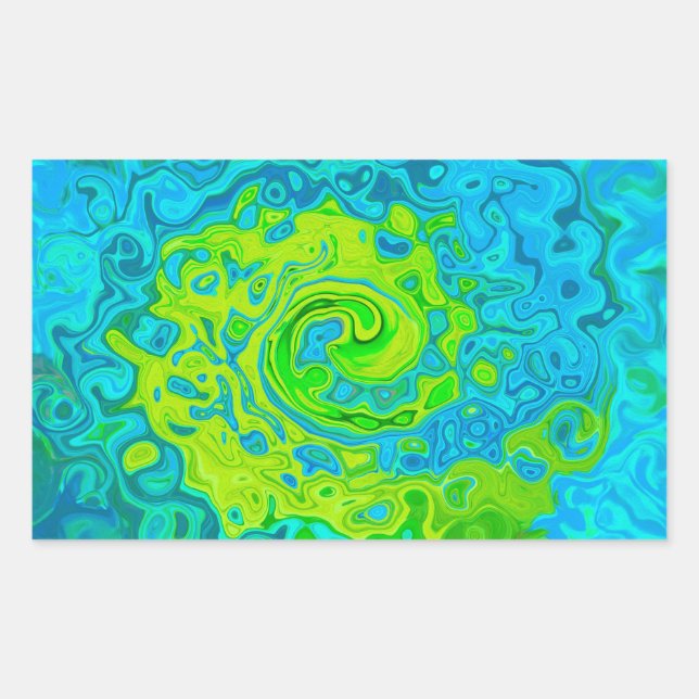 Groovy Chartreuse and Aquamarine Liquid Swirl Rectangular Sticker (Front)