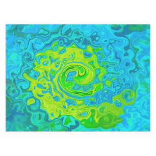 Groovy Chartreuse and Aquamarine Liquid Swirl Tablecloth