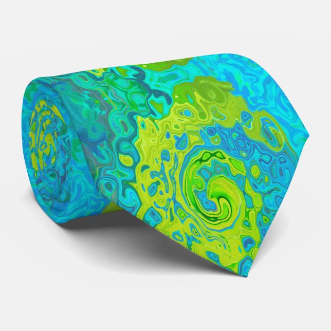 Groovy Chartreuse and Aquamarine Liquid Swirl Tie (Rolled)