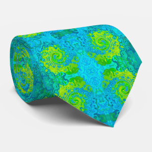 Groovy Chartreuse and Aquamarine Liquid Swirl Tie