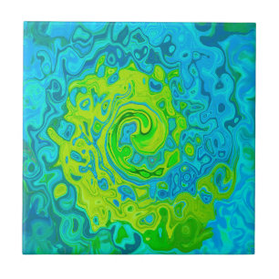 Groovy Chartreuse and Aquamarine Liquid Swirl Tile