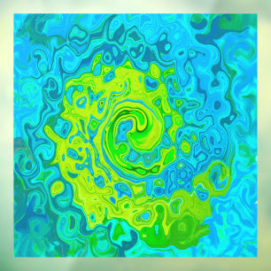 Groovy Chartreuse and Aquamarine Liquid Swirl Window Cling