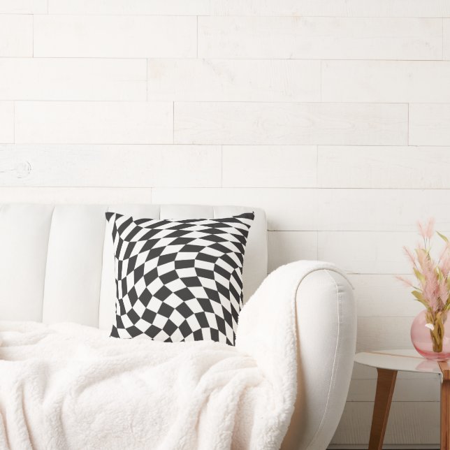 Groovy Check Retro Black and White  Cushion (Couch)