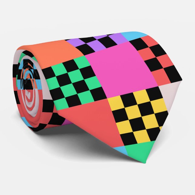 Groovy Checkered Minimalist Chess Board  Tie (Rolled)