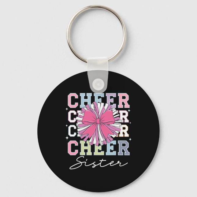 Groovy Cheer Sister Coquette Bow Cheerleading Chee Key Ring (Front)