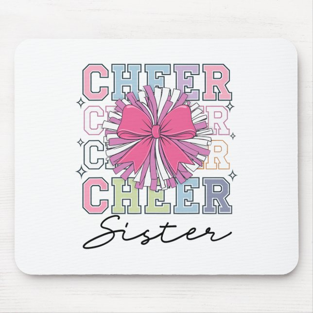 Groovy Cheer Sister Coquette Bow Cheerleading Chee Mouse Mat (Front)
