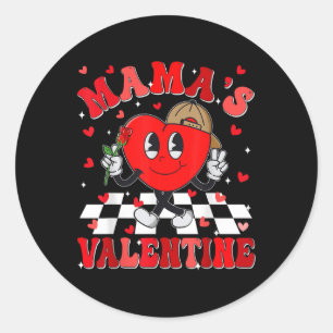 Groovy Chequered Heart Mamas Valentines Day Mum Bo Classic Round Sticker