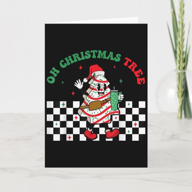 Groovy Chequered Oh Christmas Tree Cakes For Cake  Card (Front)