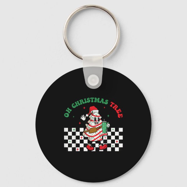 Groovy Chequered Oh Christmas Tree Cakes For Cake  Key Ring (Front)