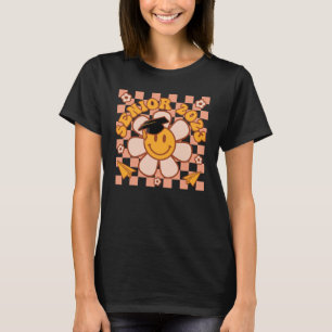 Groovy Chequered Senior 2023 Retro Flower Graduate T-Shirt