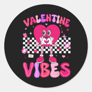 Groovy Chequered Valentine Vibes Valentines Day Gi Classic Round Sticker