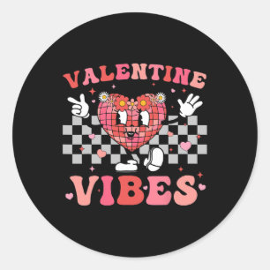 Groovy Chequered Valentine Vibes Valentines Day Gi Classic Round Sticker