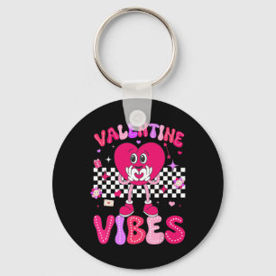Groovy Chequered Valentine Vibes Valentines Day Gi Key Ring
