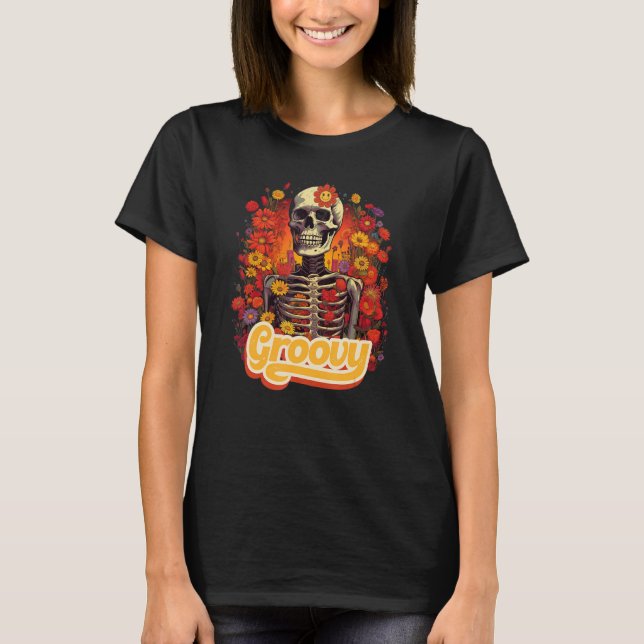 Groovy Chill Halloween Skeleton Skull T-Shirt (Front)