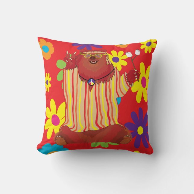 Groovy Chillin' Bear Throw Pillow (Front)