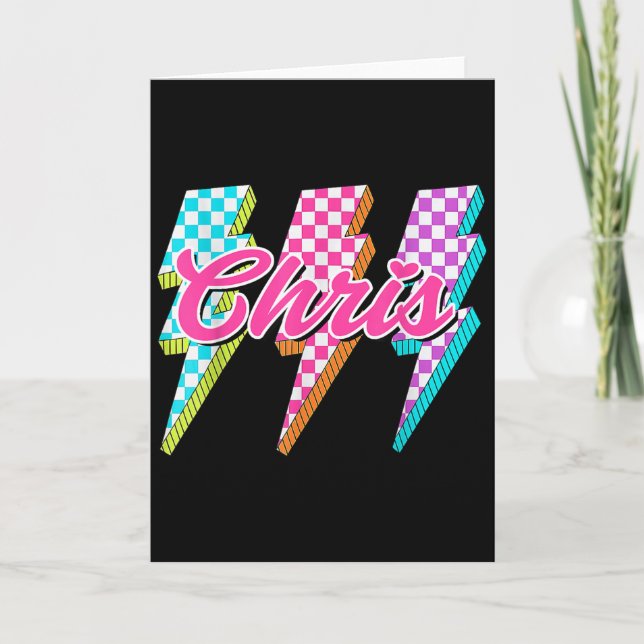 Groovy Chris Lightning Bolt Chequered I Love Meme  Card (Front)
