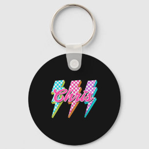 Groovy Chris Lightning Bolt Chequered I Love Meme  Key Ring