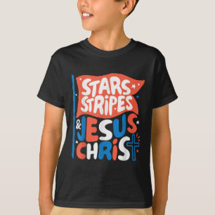 Groovy Christian Jesus Christ Stars Stripes 4th Of T-Shirt