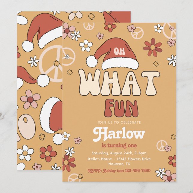 Groovy Christmas Birthday Invitation | Winter (Front/Back)