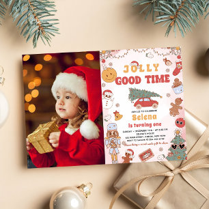 Groovy Christmas Birthday Party Jolly good time Invitation
