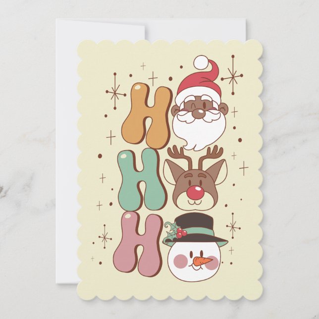 groovy christmas black santa reindeer snowman ho invitation (Front)
