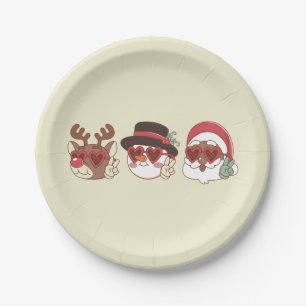 groovy christmas black santa reindeer snowman paper plate