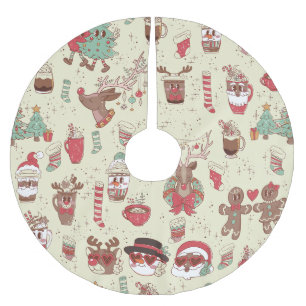 groovy christmas black santa snowman reindeer brushed polyester tree skirt