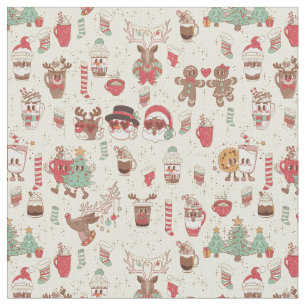 groovy christmas black santa snowman reindeer  fabric