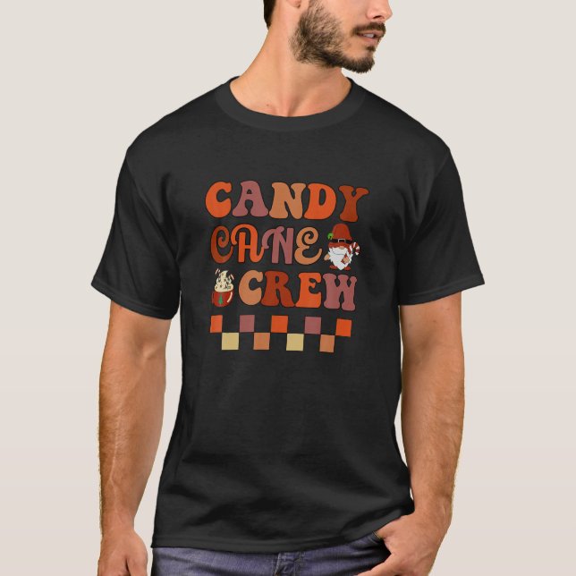 Groovy Christmas Candy Cane Crew With Gnome and Ca T-Shirt (Front)