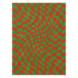 groovy christmas chequered swirly 1960s snowflakes tablecloth